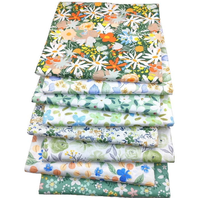 8Pcs 18x22 inch Quilting Cotton Fabric Squares Quilting Supplies Multi-Color Design Printed Floral Fabric for DIY(Green)