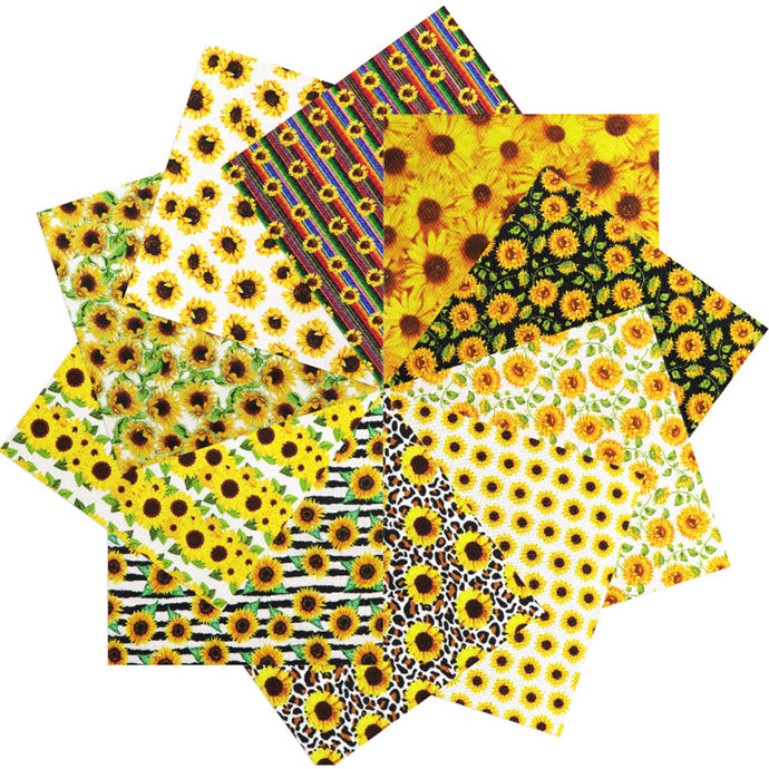 10Pcs 19.7x19.7 inch Quilting Cotton Fabric Squares Quilting Supplies Multi-Color Design Printed Sunflower Fabric for DIY(Sunflower)