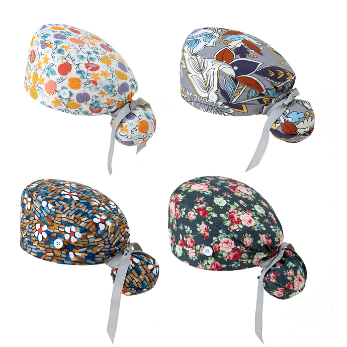 Scrub Caps Women,Bouffant Caps with Buttons Sweatband,Adjustable Scrub Cap for Men