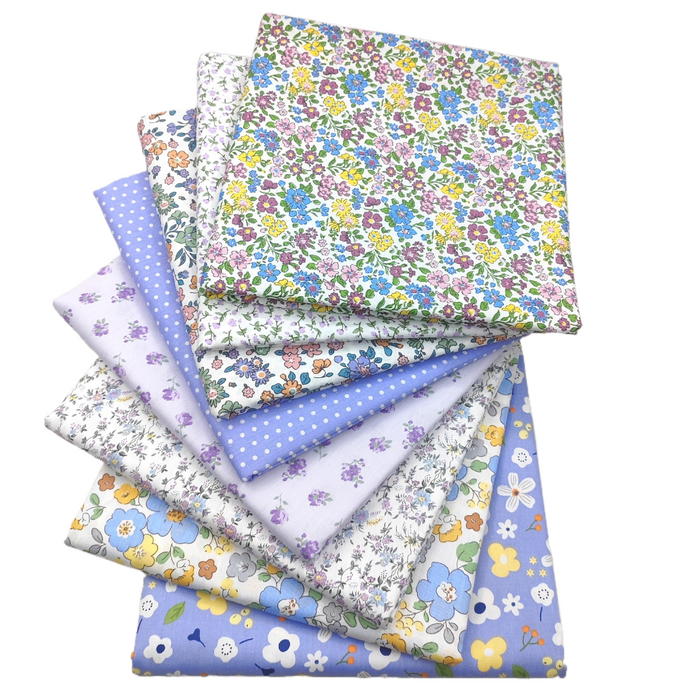 8Pcs 18x22 inch Quilting Cotton Fabric Squares Quilting Supplies Multi-Color Design Printed Floral Fabric for DIY(Blue)
