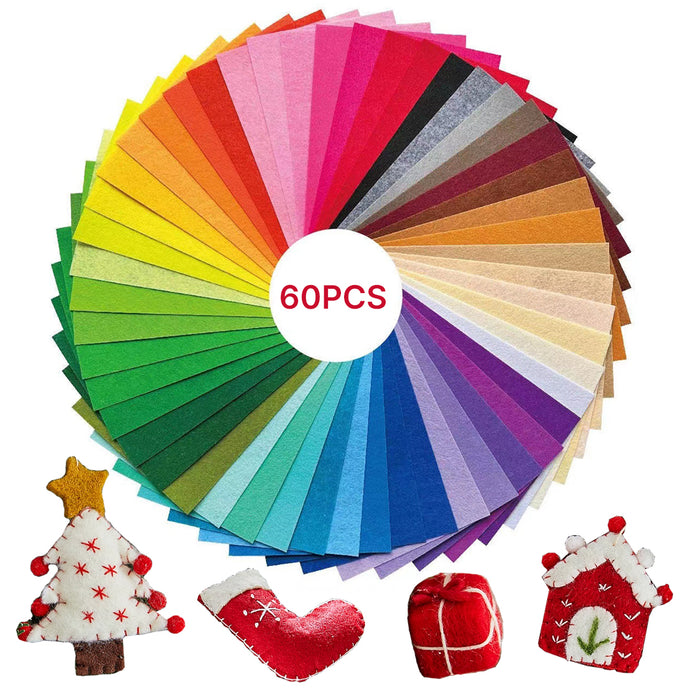 60 Pcs 8 x 12 Inches Felt Sheets for Crafts, Assorted Colors Nonwoven Felt Fabric Sheets for DIY Sewing Precut Fabric Squares, Patchwork, School Projects, Decorations