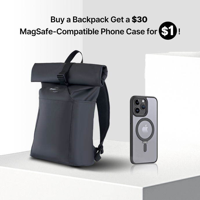 Get a $28.99 iPhone 15 Pro Max Case for Just $1 with Rolltop Backpack Purchase - Lightweight PU Water-Resistant Laptop Backpack, Large Capacity Adjustable 23L for Travel Sports University Camping, Black