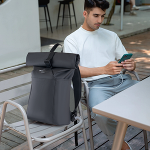 Rolltop Backpack for Men Women, Lightweight,PU Waterproof Bag Laptop Backpack Fits 17 inch Laptop Large Capacity Adjustable 25L for Travel Sports Work University Camping,Black