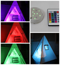 Load image into Gallery viewer, Gray White Teepee Package with floor, window, pocket, poles, LED light, flags banner and storage bag