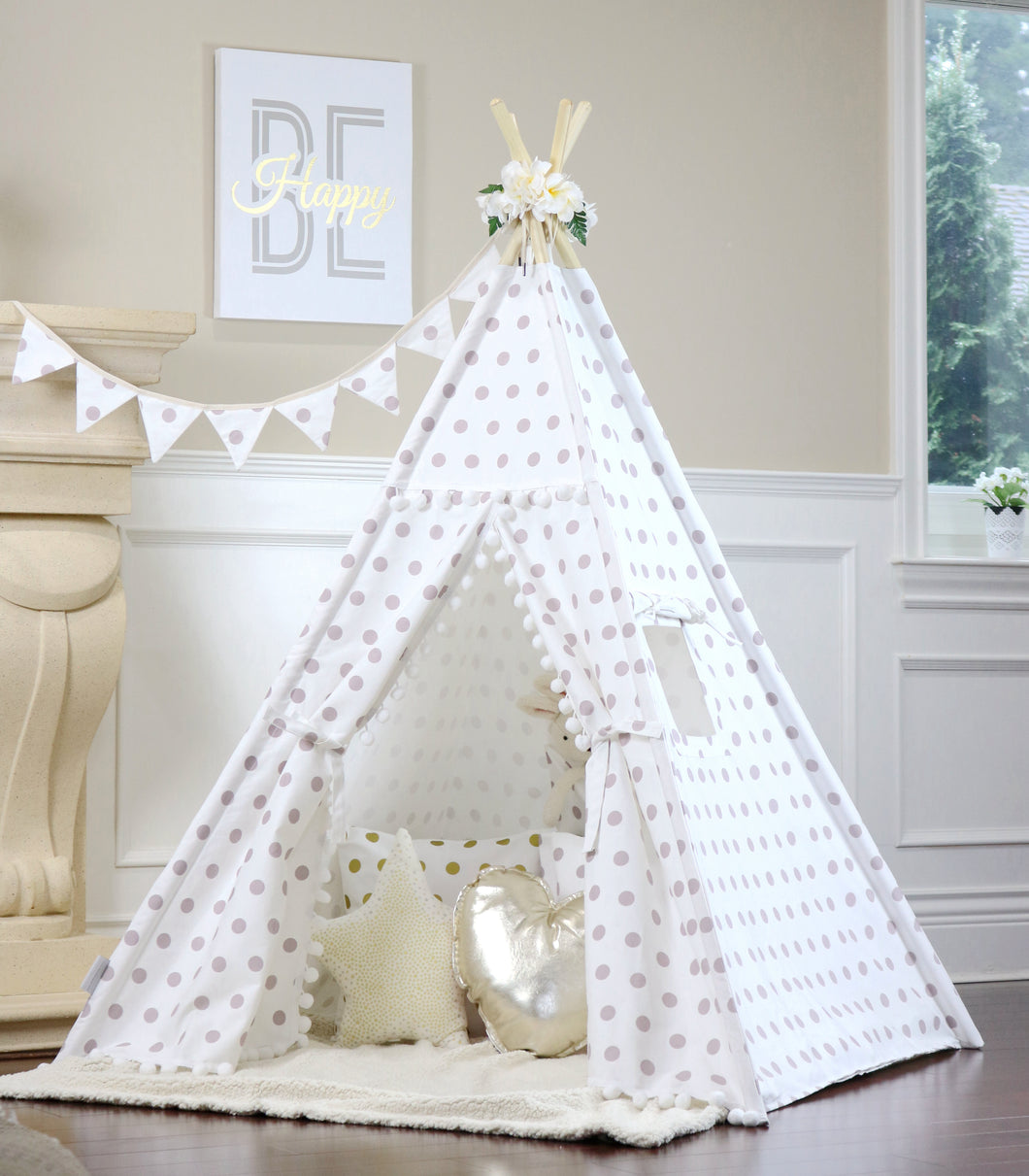 Lilac Polka Dot Pompom Teepee Package
